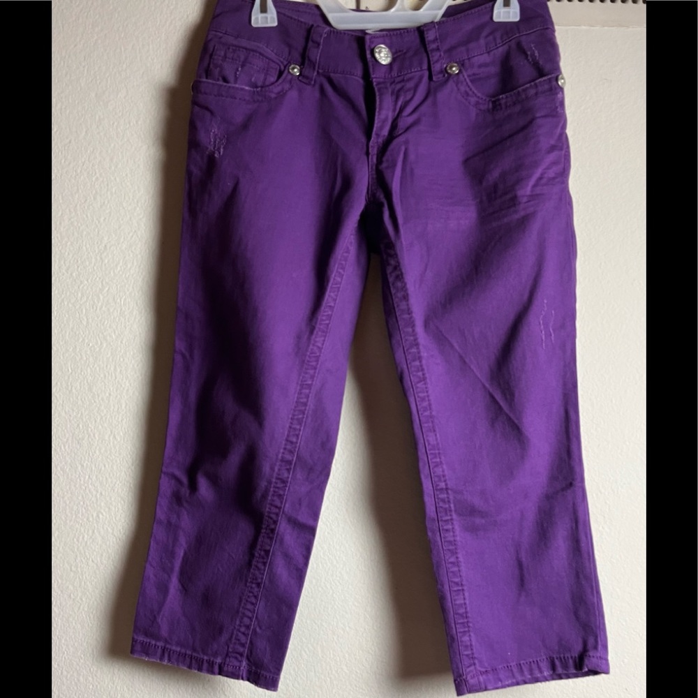 7 FOR ALL MANKIND CROPPED DISTRESSED VIBRANT PURPLE JEANS SIZE 6 PRE-OWNED